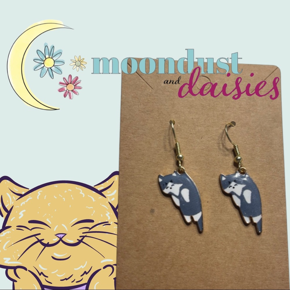 Hanging cat earrings